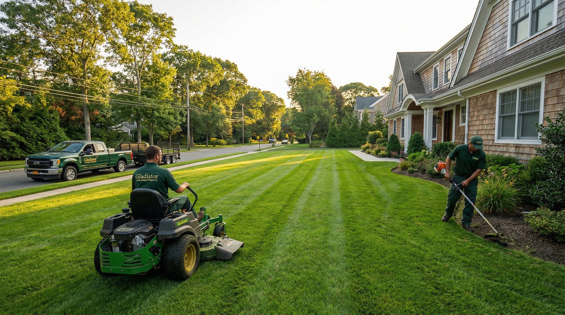 Gladiator Landscaping & Design LLC crew maintaining a Long Island property