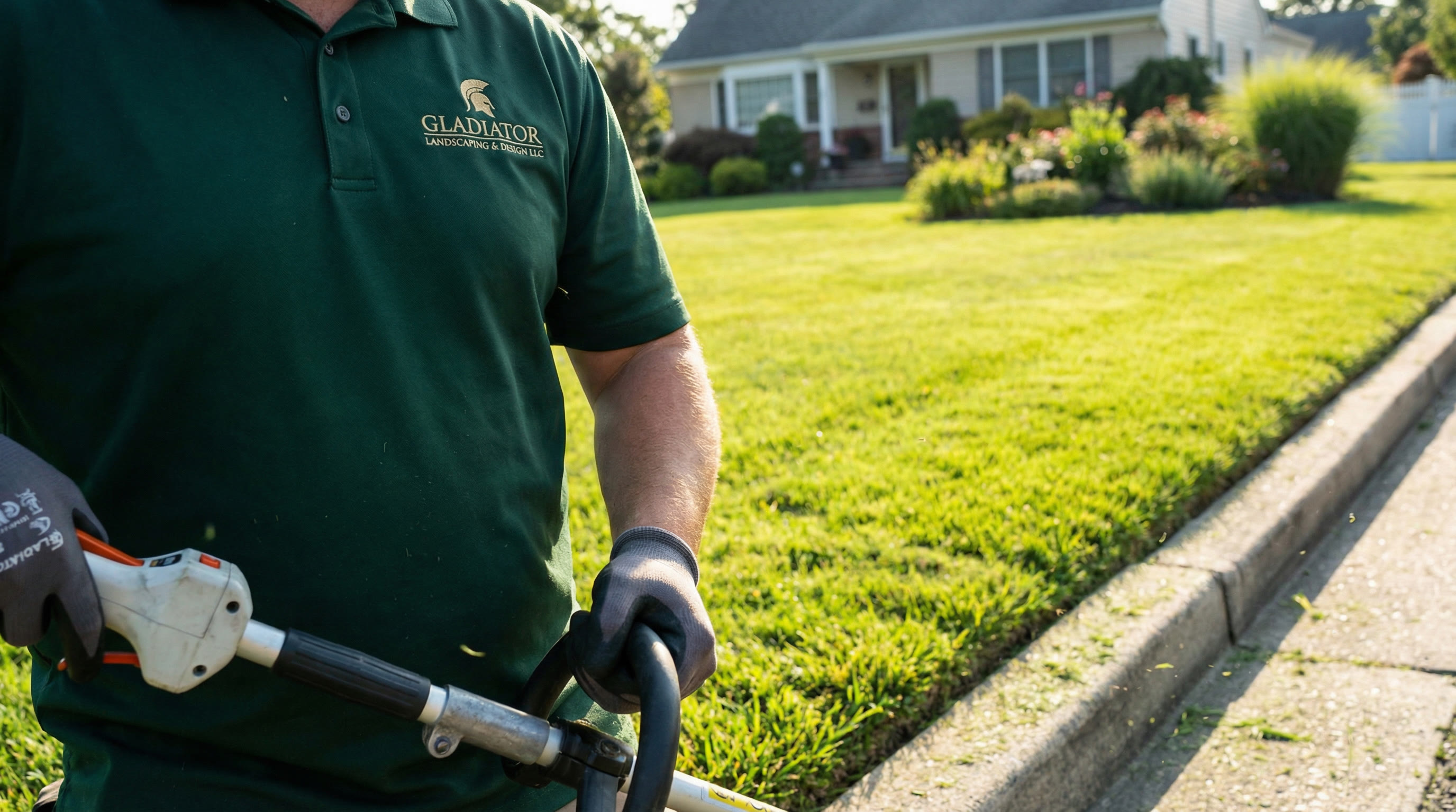 Crisp edging along driveway curb