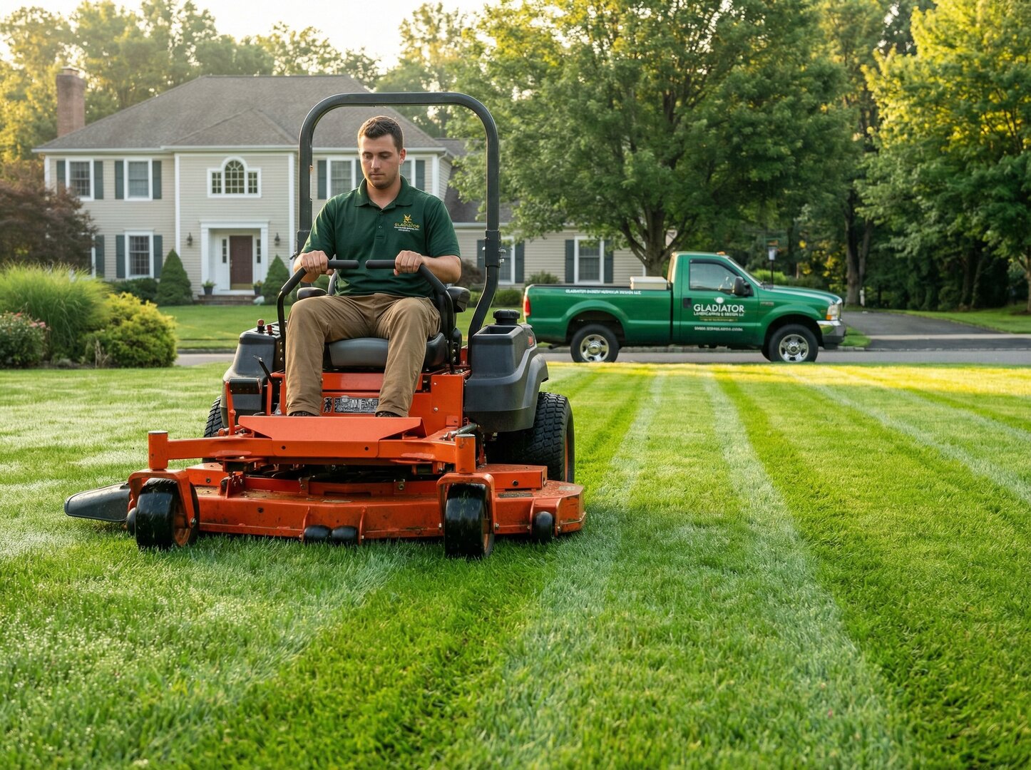 Gladiator Landscaping zero turn mower with branded truck