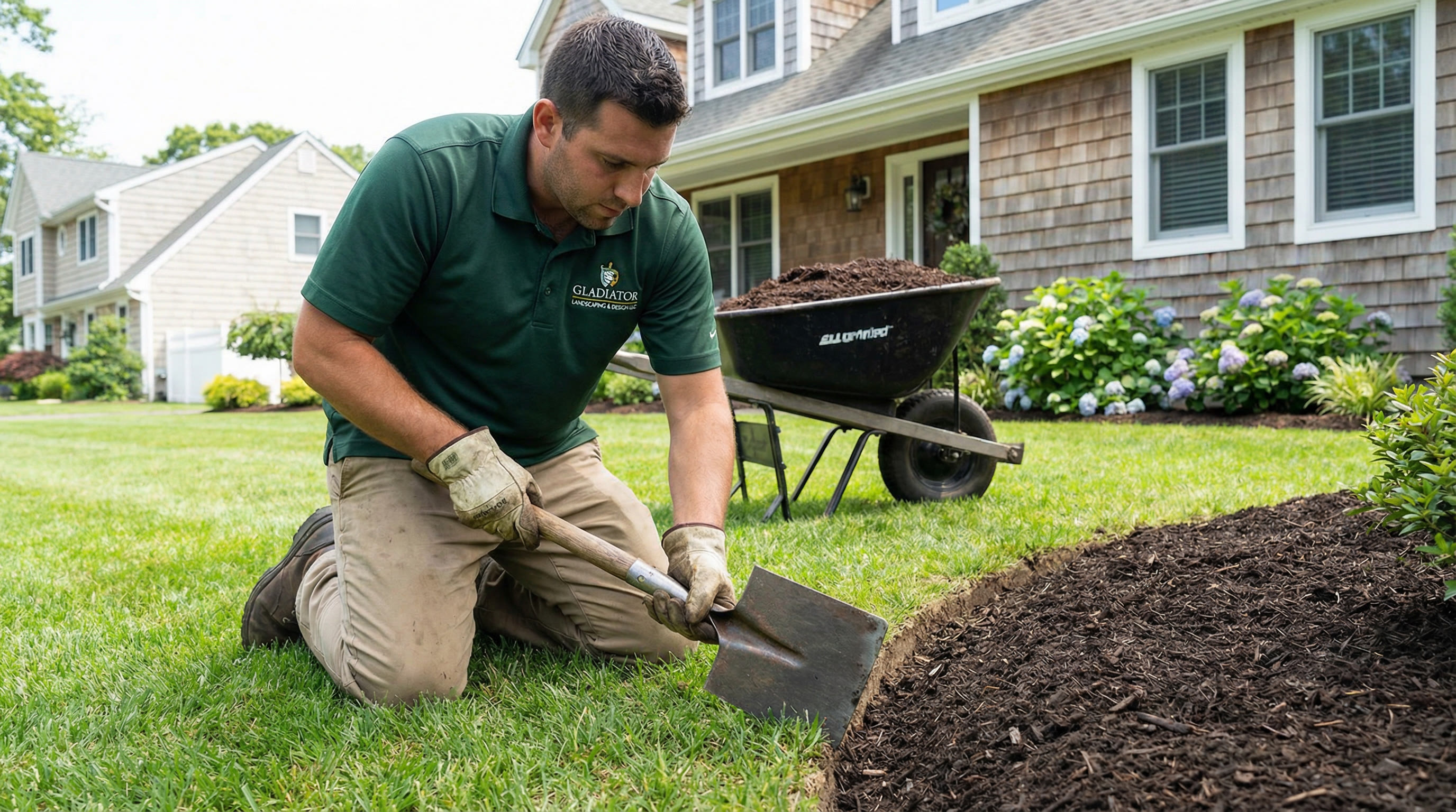 Crisp bed edge cut before mulch installation