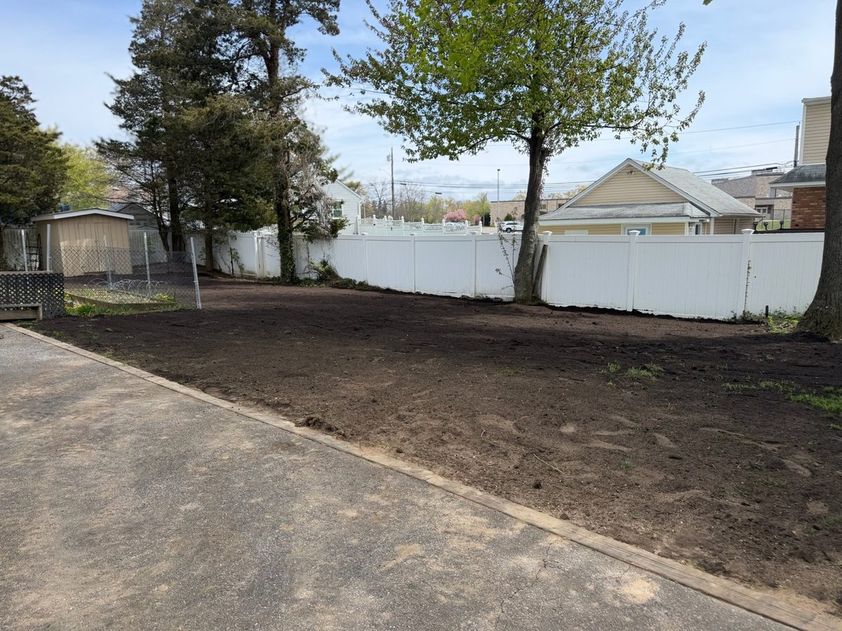 Backyard graded with fresh topsoil and seeded